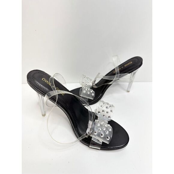 Chase + Chloe Sandals Womens Size 8.5 Clear Embellished Strappy Heels With Bow - Picture 2 of 10